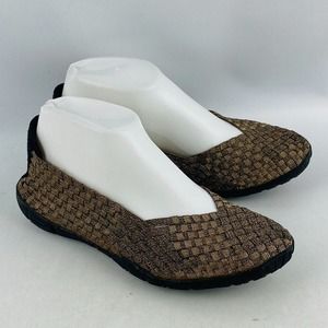 Womens‎ 7 Corkys Sidewalk Metallic Bronze Slip On Flats Elastic Weave Upper